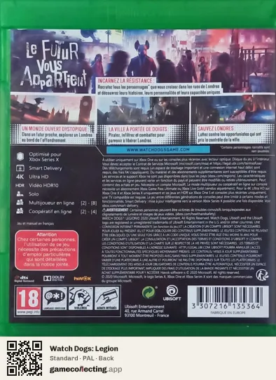 Watch Dogs: Legion Xbox One, PAL box back