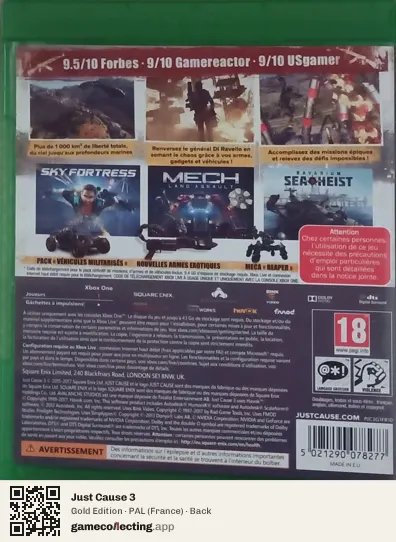 Just Cause 3 Xbox One, France box back