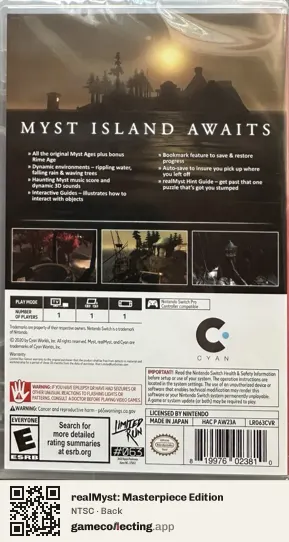 realMyst: Masterpiece Edition Nintendo Switch, NTSC box back