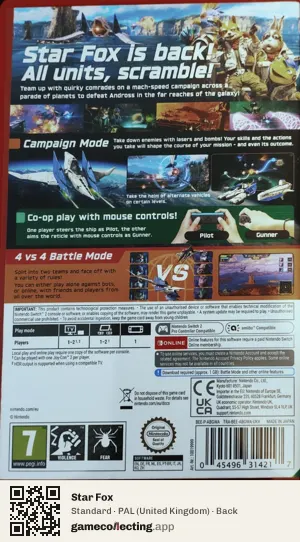 Star Fox Nintendo Switch 2, United Kingdom box back