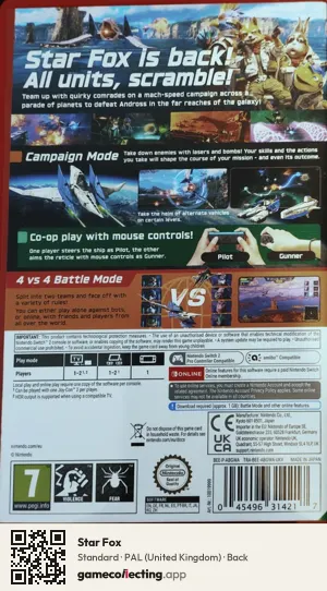 Star Fox Nintendo Switch 2, United Kingdom box back