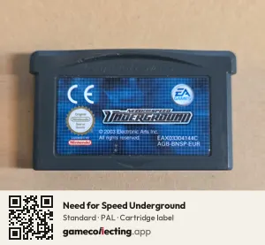 Need for Speed Underground Game Boy Advance, PAL cartridge label