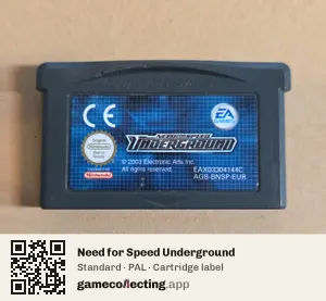 Need for Speed Underground Game Boy Advance, PAL cartridge label