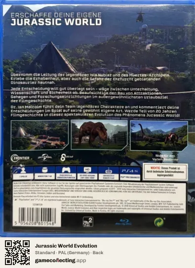 Jurassic World Evolution PlayStation 4, Germany box back