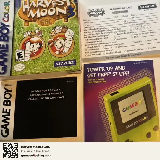 Harvest Moon 3 GBC Game Boy Color, NTSC box front