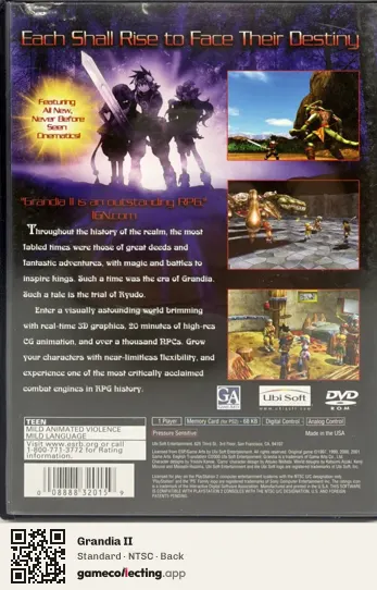 Grandia II PlayStation 2, NTSC box back