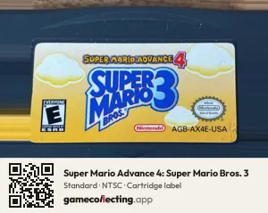 Super Mario Advance 4: Super Mario Bros. 3 Game Boy Advance, NTSC cartridge label