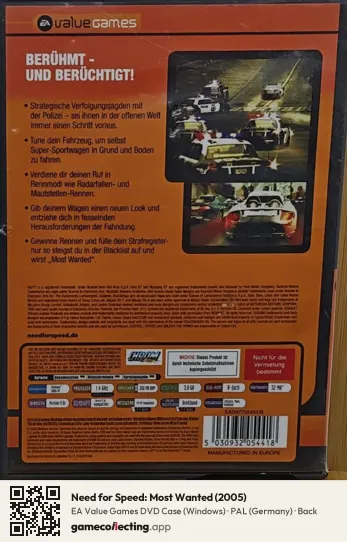 Need for Speed: Most Wanted (2005) Computer, Germany box back