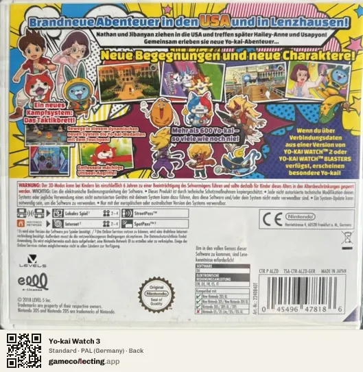 Yo-kai Watch 3 Nintendo 3DS, Germany box back