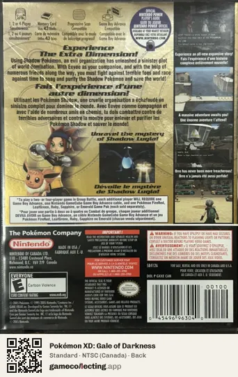 Pokémon XD: Gale of Darkness Nintendo GameCube, Canada box back