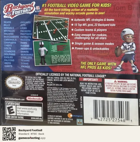 Backyard Football Nintendo DS, NTSC box back