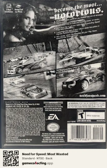 Need for Speed: Most Wanted Nintendo GameCube, NTSC box back