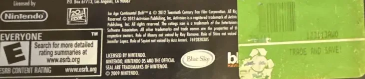 Ice Age: Continental Drift: Arctic Games, the ESRB box on its front