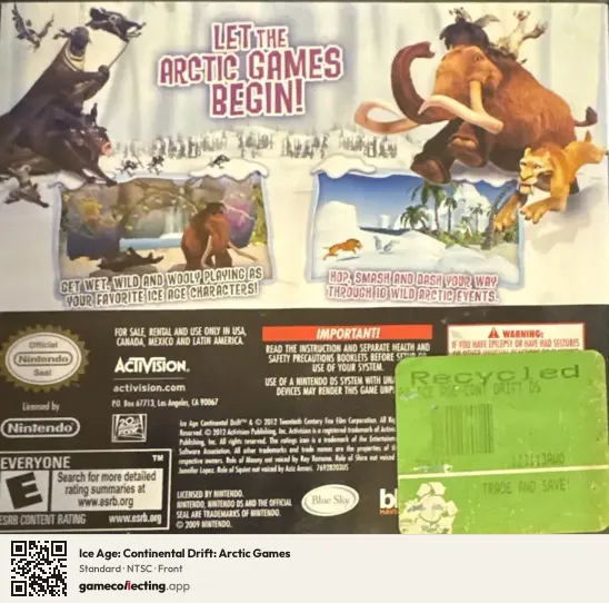 Ice Age: Continental Drift: Arctic Games Nintendo DS, NTSC box front