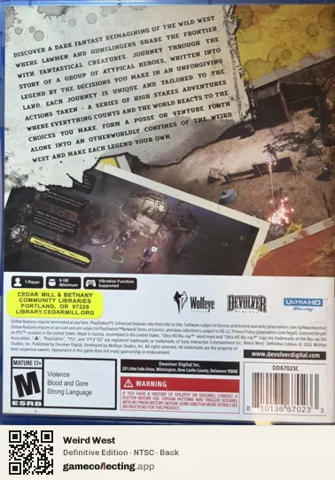 Weird West PlayStation 5, NTSC box back