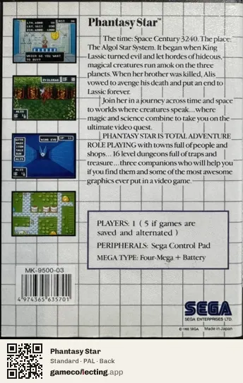 Phantasy Star Sega Master System, PAL box back