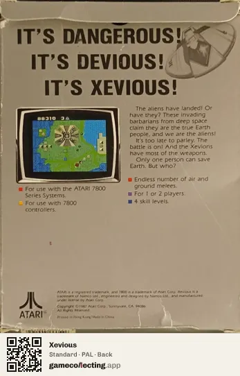 Xevious Atari 7800, PAL box back