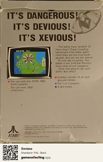 Xevious Atari 7800, PAL box back