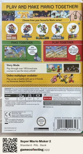 Super Mario Maker 2 Nintendo Switch, PAL box back