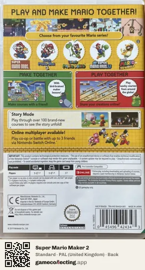 Super Mario Maker 2 Nintendo Switch, United Kingdom box back