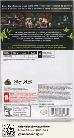 GrimGrimoire OnceMore Nintendo Switch, NTSC box back