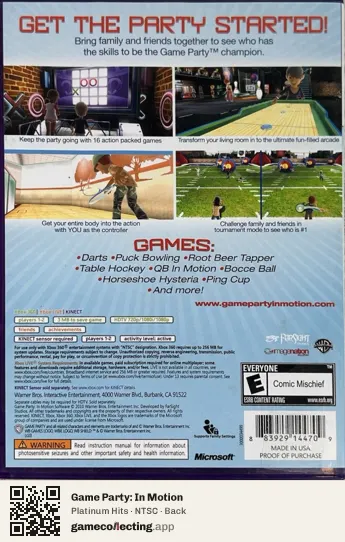 Game Party: In Motion Xbox 360, NTSC box back