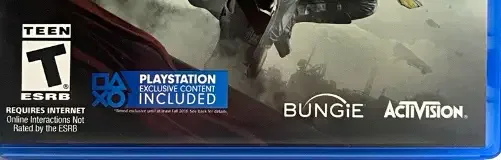 Destiny 2, the ESRB box on its front