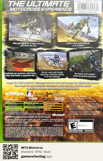 MTX Mototrax Xbox, NTSC box back