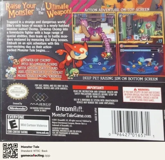 Monster Tale Nintendo DS, NTSC box back