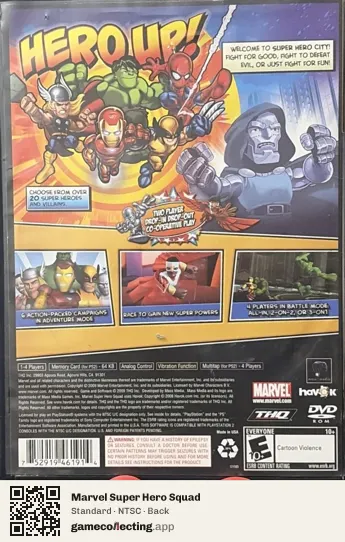 Marvel Super Hero Squad PlayStation 2, NTSC box back