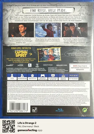 Life is Strange 2 PlayStation 4, Germany box back