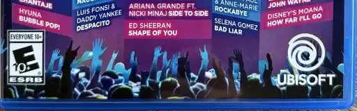 Just Dance 2018, the ESRB box on its front