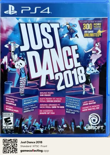 Just Dance 2018 PlayStation 4, NTSC box front