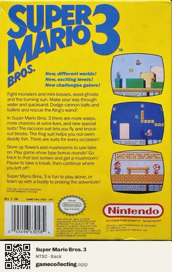 Super Mario Bros. 3 Nintendo Entertainment System, NTSC box back