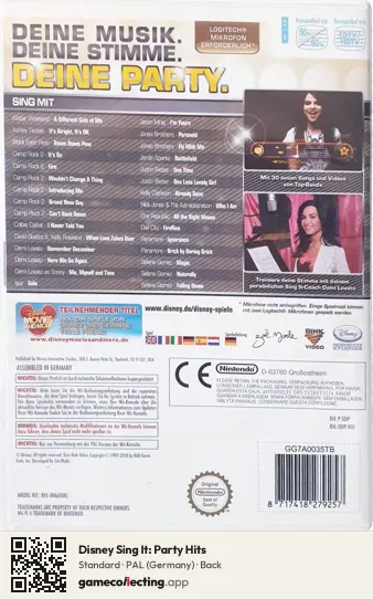 Disney Sing It: Party Hits Nintendo Wii, Germany box back
