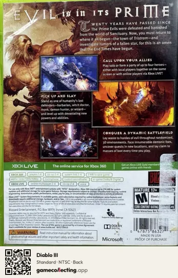 Diablo III Xbox 360, NTSC box back