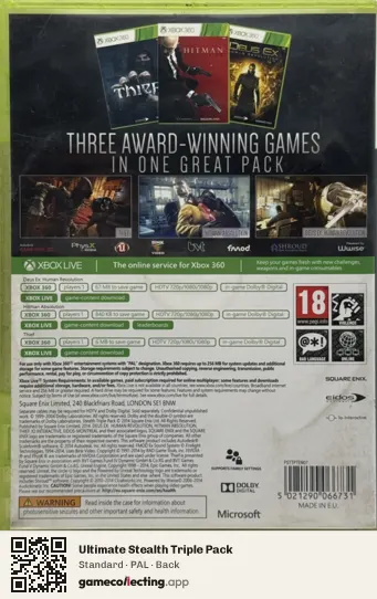 Ultimate Stealth Triple Pack Xbox 360, PAL box back