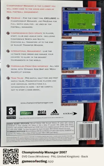 Championship Manager 2007 Computer, United Kingdom box back