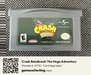 Crash Bandicoot: The Huge Adventure Game Boy Advance, NTSC cartridge label
