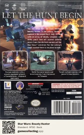 Star Wars: Bounty Hunter Nintendo GameCube, NTSC box back