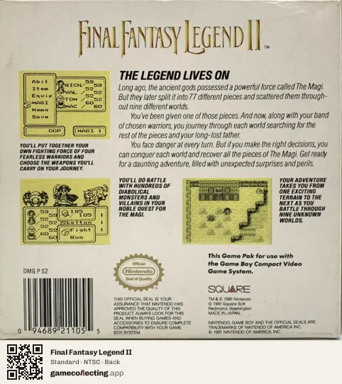 Final Fantasy Legend II Game Boy, NTSC box back