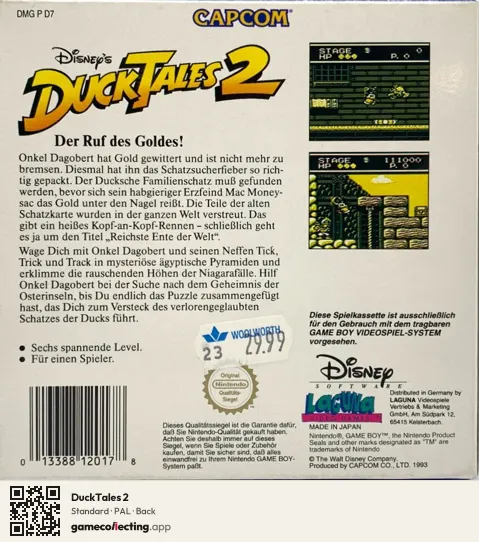 DuckTales 2 Game Boy, PAL box back