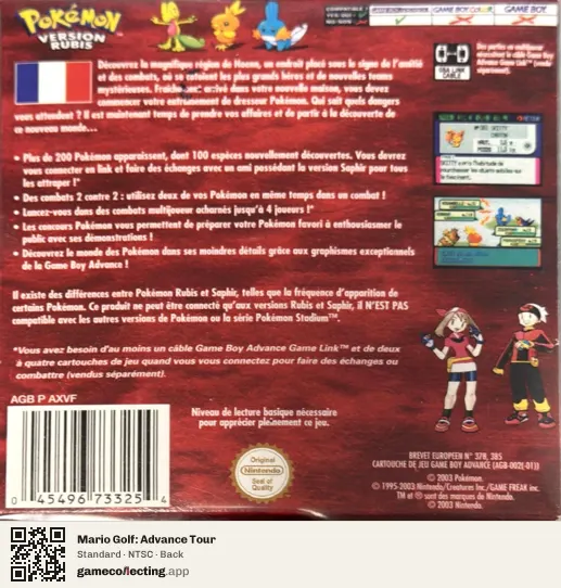 Mario Golf: Advance Tour Game Boy Advance, NTSC box back