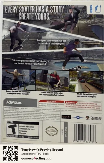 Tony Hawk's Proving Ground Nintendo Wii, NTSC box back