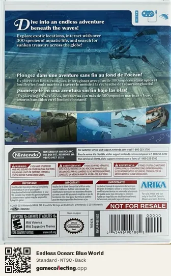 Endless Ocean: Blue World Nintendo Wii, NTSC box back