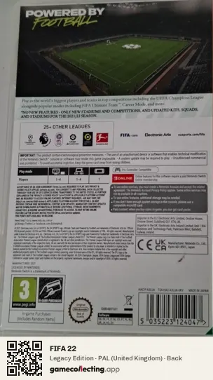 FIFA 22 Nintendo Switch, United Kingdom box back