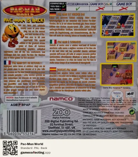 Pac-Man World Game Boy Advance, PAL box back