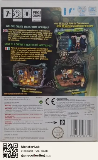 Monster Lab Nintendo Wii, PAL box back