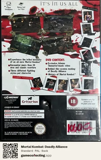 Mortal Kombat: Deadly Alliance Nintendo GameCube, PAL box back