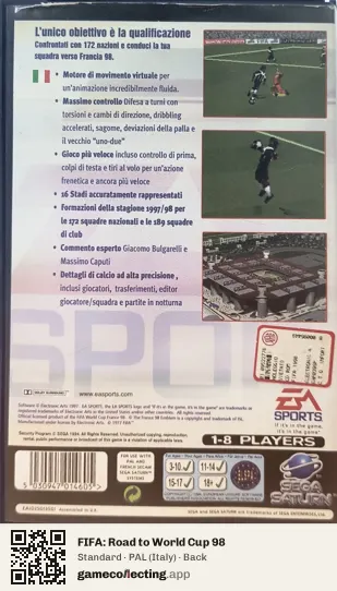 FIFA: Road to World Cup 98 Sega Saturn, Italy box back